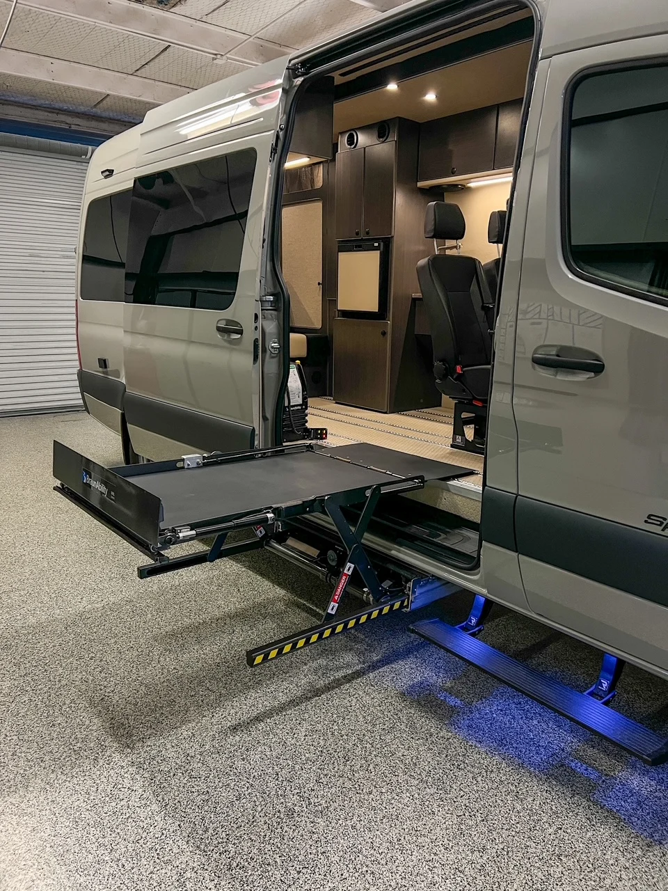 2026 Mercedes Sprinter 170 High Roof AWD Wheelchair Accessible, exterior, UVL Lift deployed, rear angle