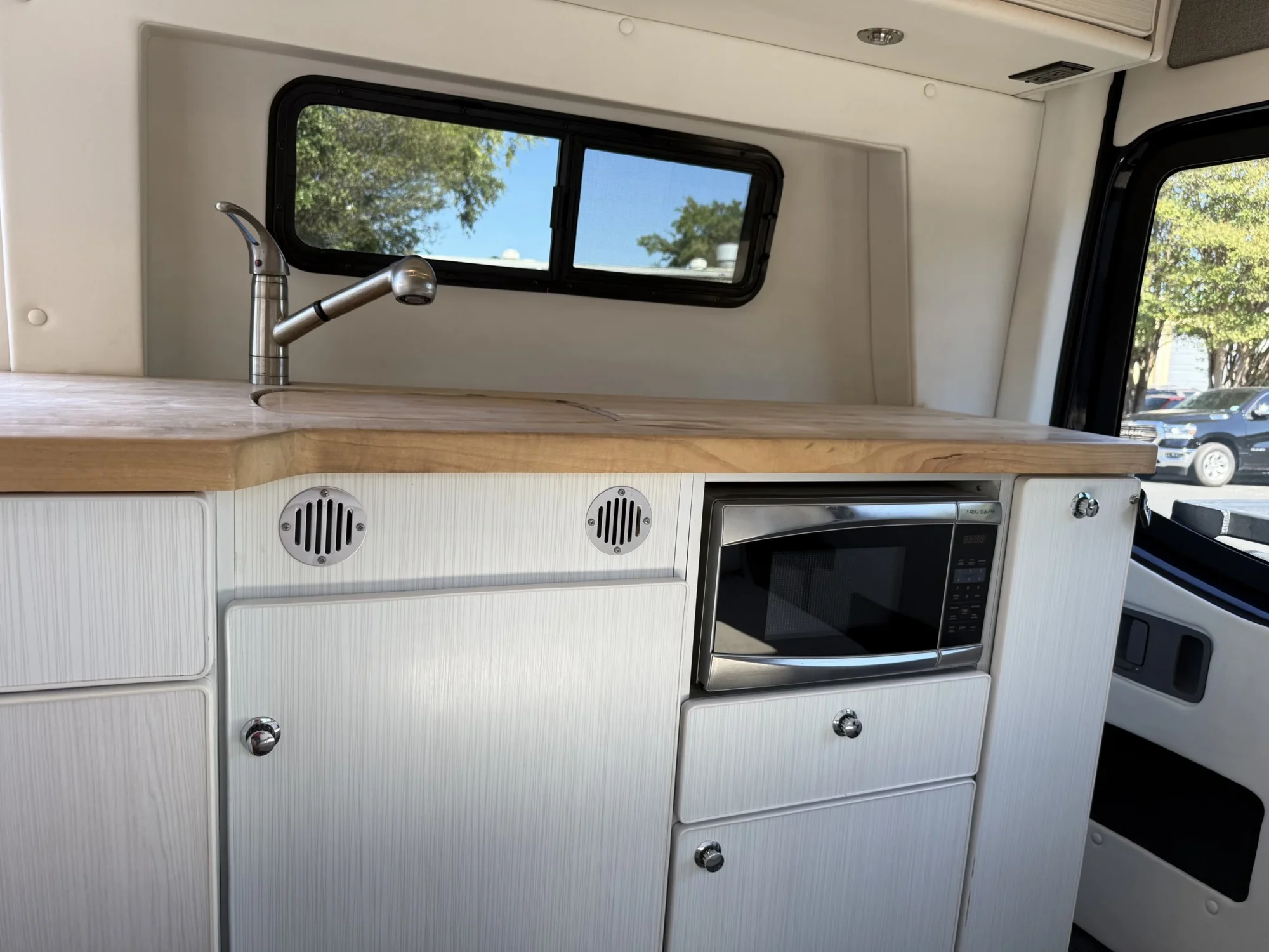 2018 Mercedes Sprinter 2500 144 High Roof 4x4, galley with butcher block counter