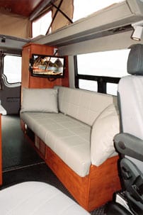 Interior view of a sofa that converts into a 2 person bed.