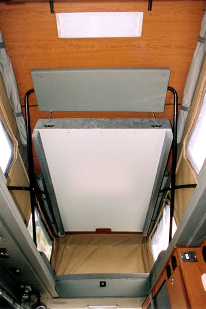 A diagram of a custom Sportsmobile van conversion featuring support systems in place to accommodate a penthouse pop top option.