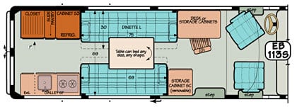 Sportsmobile conversion van diagram illustrating the lenghts of the dinettes that turn into beds.