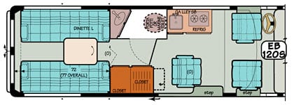Sportsmobile conversion van diagram illustrating that a marine toliet can be located in various locations.