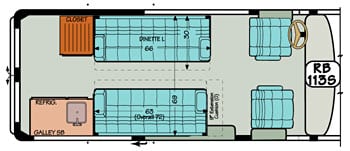 Sportsmobile conversion van diagram illustrating how space can be added by removing van options.