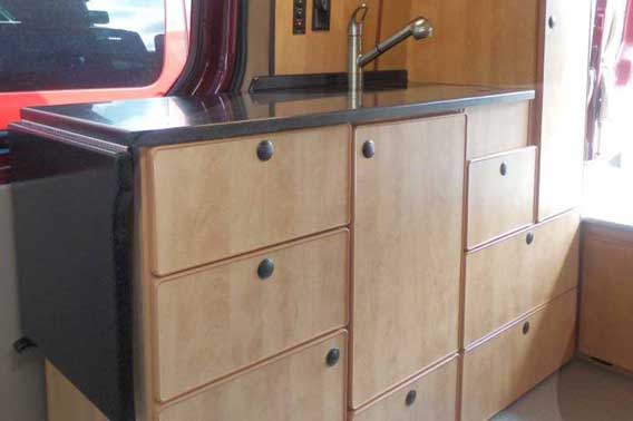 Plenty of storage in these custom Maple Baltic Birch cabinets