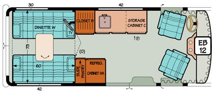 Diagram illustrating bi-fold doors in a Chevy or Ford Sportsmobile conversion.
