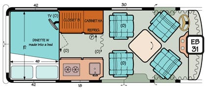 Diagram illustrating removable captain’s seats in a Chevy or Ford Sportsmobile conversion.
