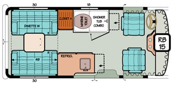 Diagram illustrating how the table in a Chevy or Ford Sportsmobile conversion can be of any size.