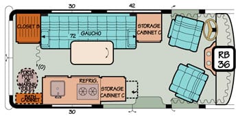Diagram illustrating removable cabinets in a Chevy or Ford Sportsmobile conversion.