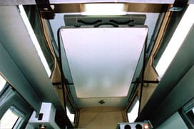 Interior view of the penthouse bed connected to the ceiling.