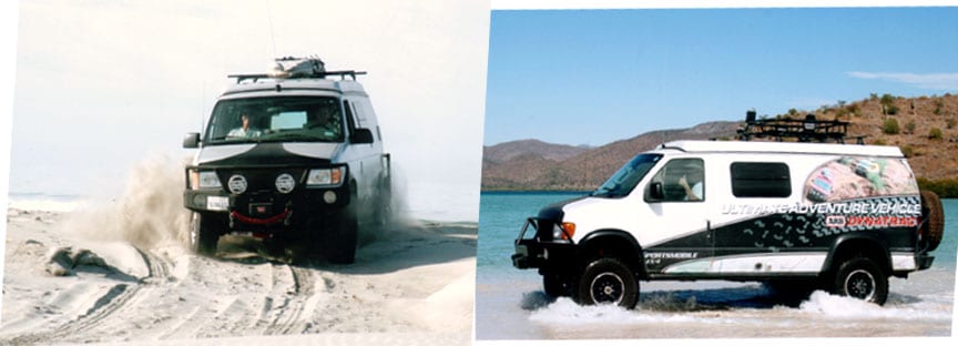 The Ultimate Adventure van takes on the sand dunes and travels along the water in Baja.