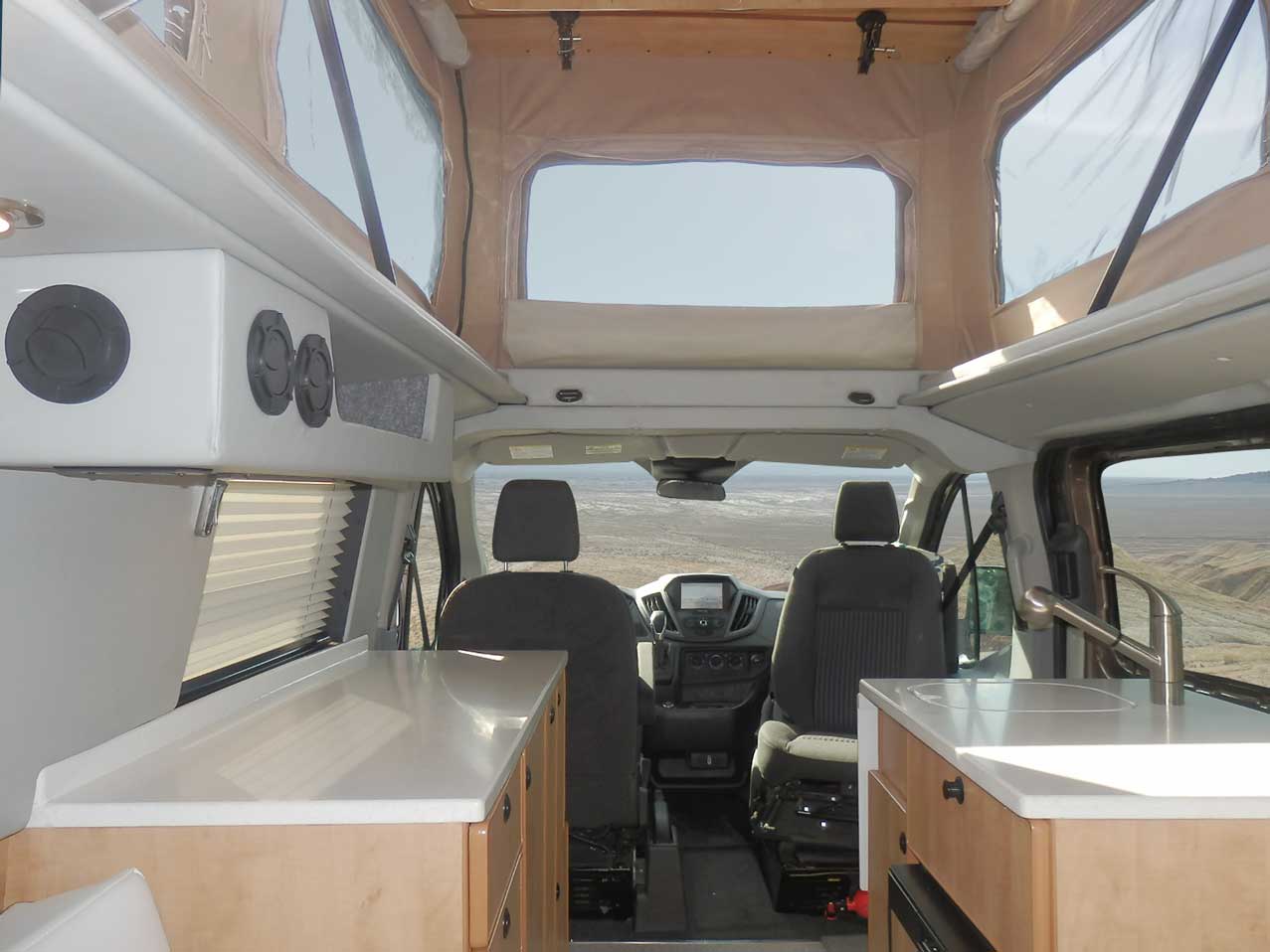 Interior Transit camper with Penthouse top view.