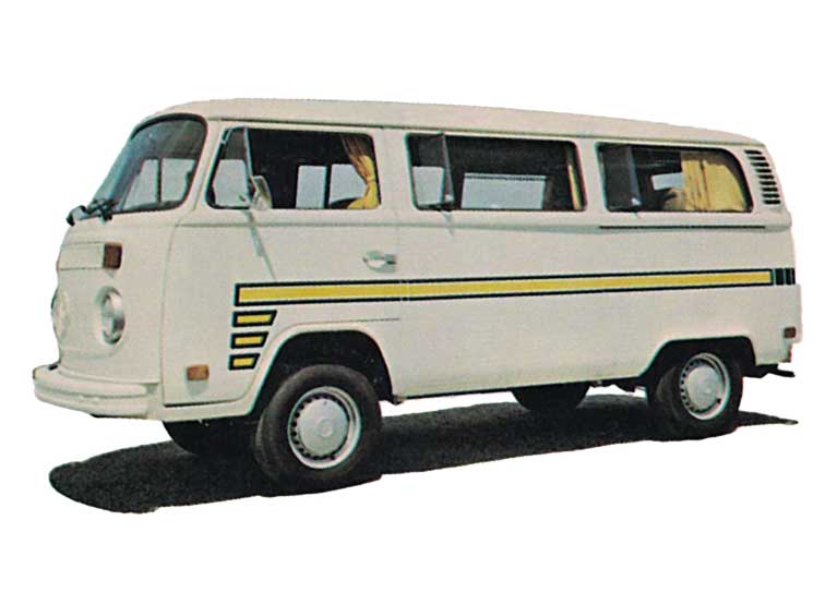 White 1970s Sportsmobile Clubcar conversion van.