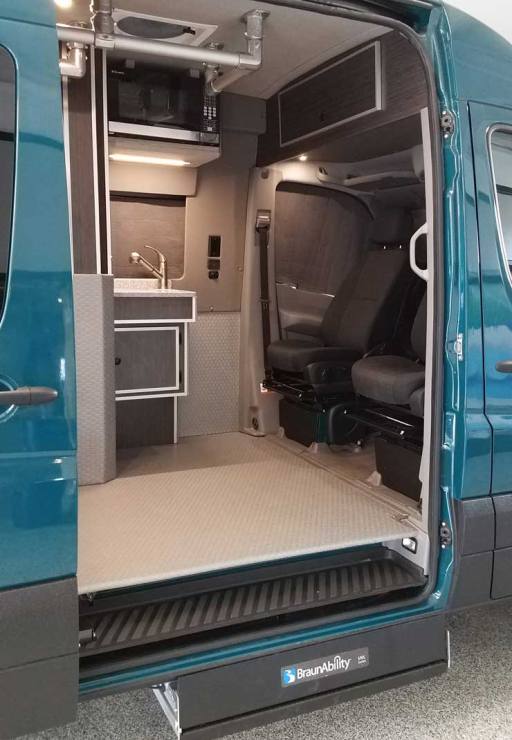 Exterior view of a Sportsmobile Sprinter outfitted with disability entry.