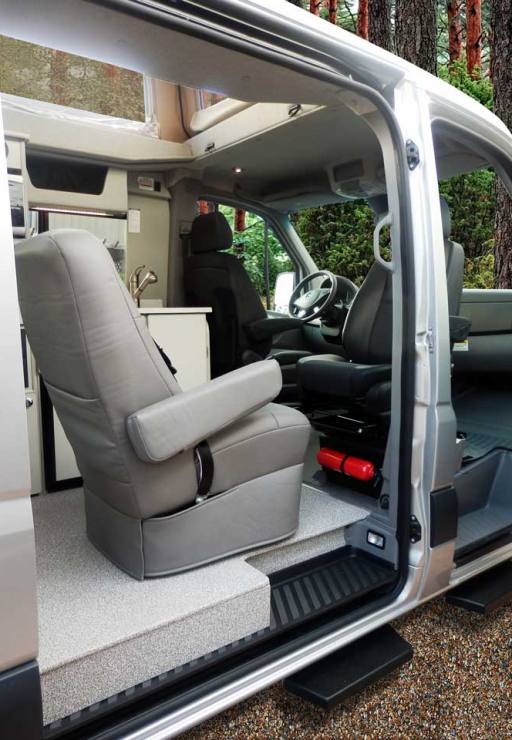 Custom Mercedes-Benz conversion van with removable Captain's seat.