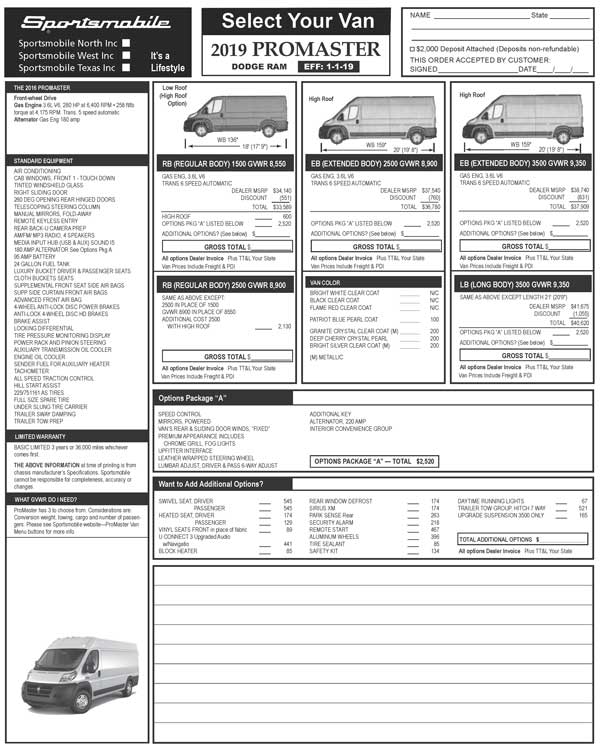 Ready to start your Sportsmobile van conversion? View the Dodge ProMaster pricing sheet.