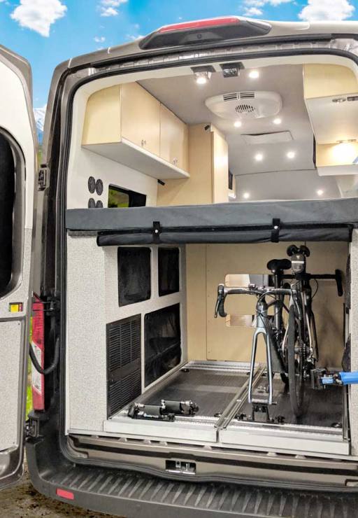Enough room for a sleeping area above the bike trays.