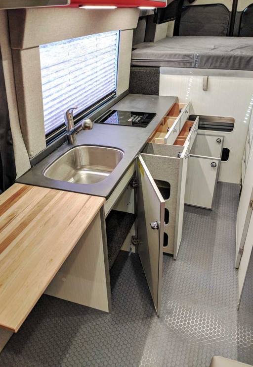 Counter extension allows for a larger galley area.