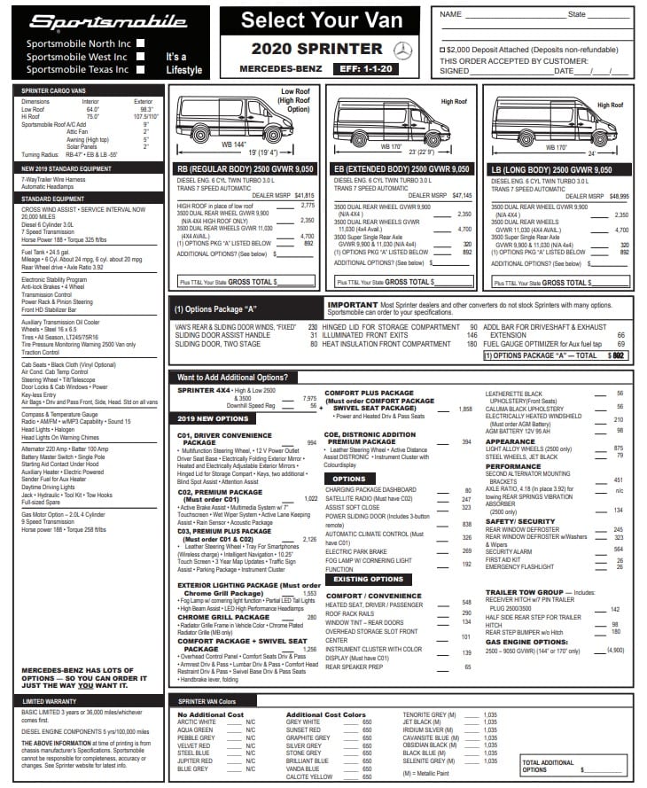 Ready to start your Sportsmobile van conversion? View the Mercedes Sprinter pricing sheet.