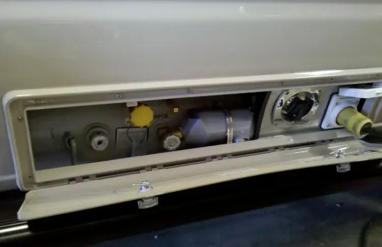 Plumbing system in a converted van.