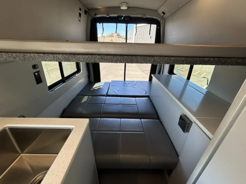 2024 Ford Transit 350 148 High Roof AWD, upper platform bed and lower rear mattress with memory foam toppers