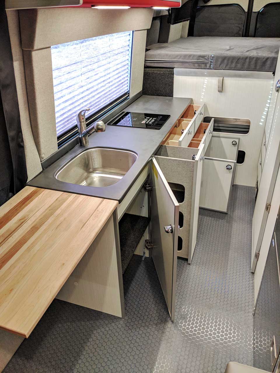 Counter extension allows for a larger galley area.