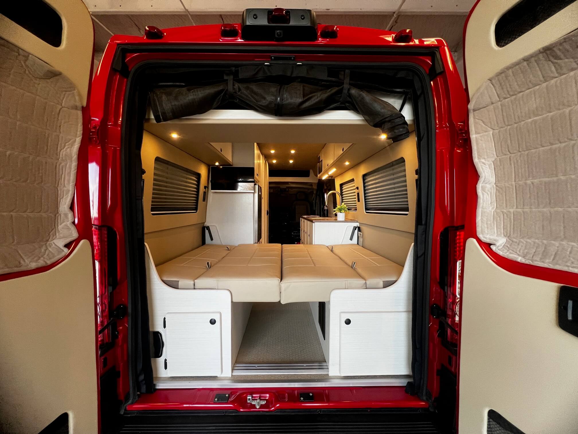 promaster rear bed setup showing the width