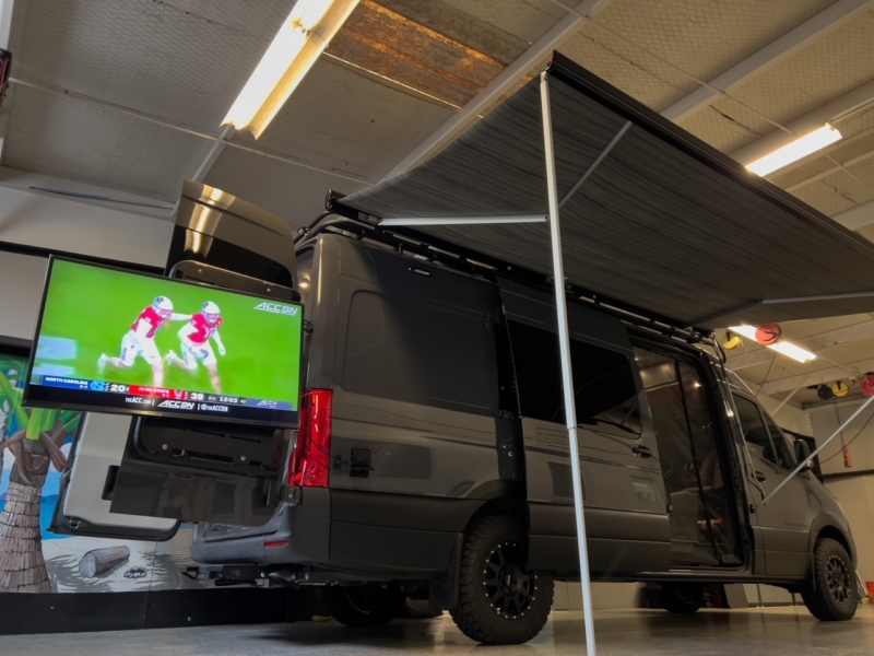 sportsmobile tailgate conversion with tv