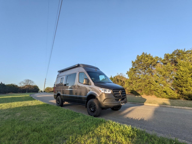 Mercedes Sprinter 144 High Roof SCA top down sun up camper van passenger side