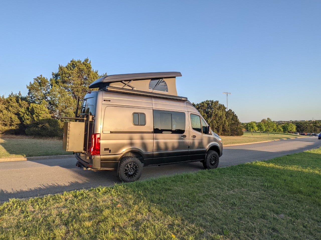 Mercedes Sprinter 144 High Roof SCA top up sun out camper van passenger side