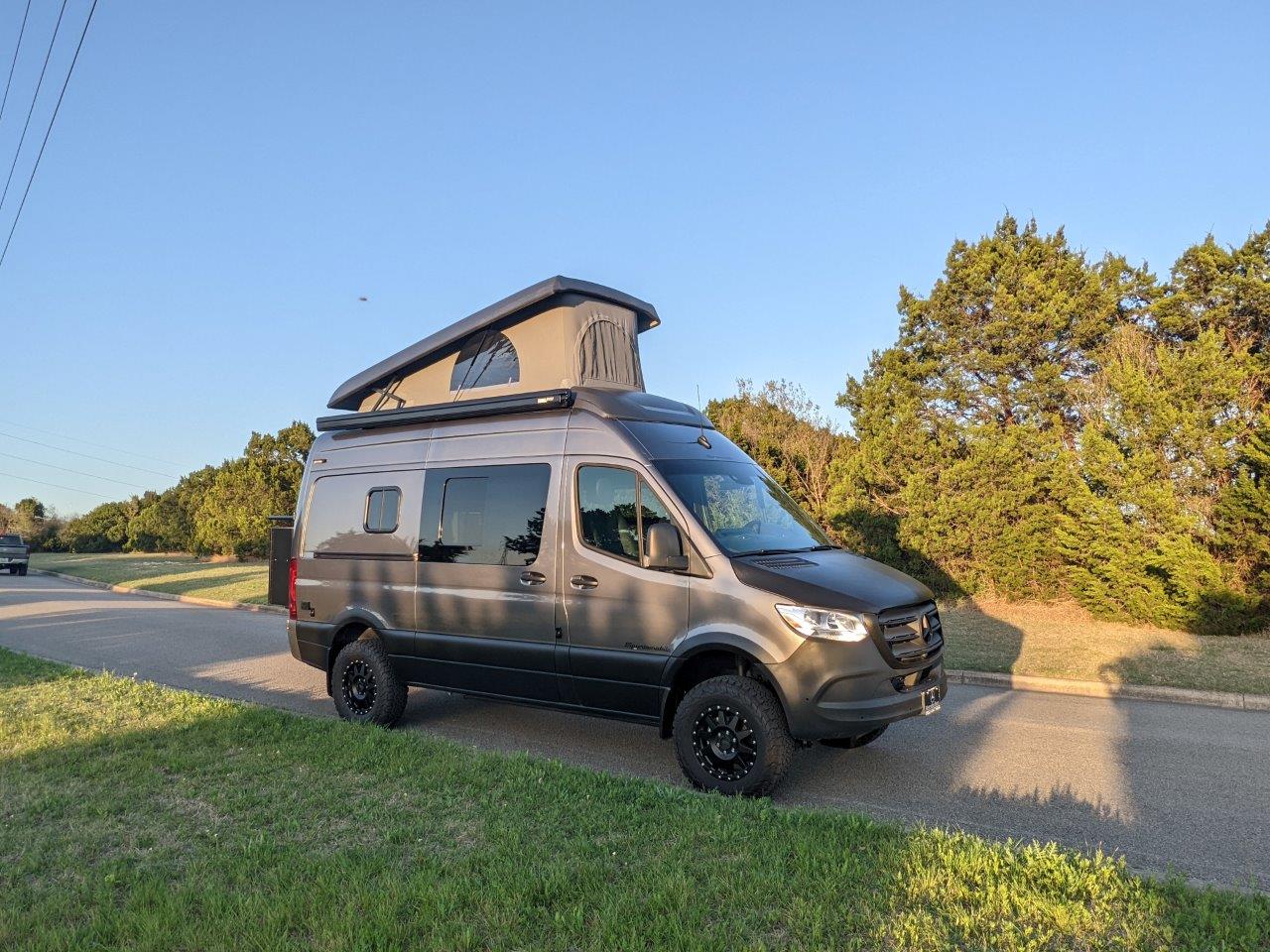 Mercedes Sprinter 144 High Roof SCA top up sun out camper van passenger side