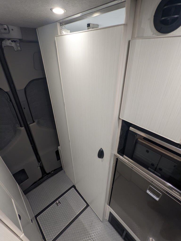 Sprinter 144 shower and full bathroom door interior detail