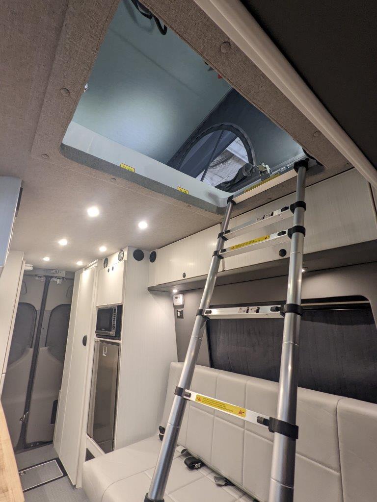 Sportsmobile Sprinter 144 SCA top conversion ladder and hatch