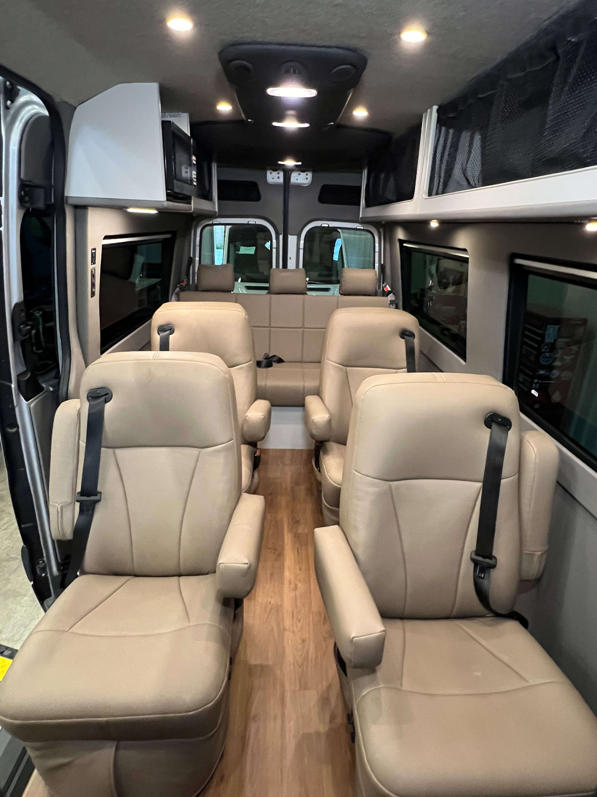 Spacious interior of Mercedes Sprinter van for long-distance travel