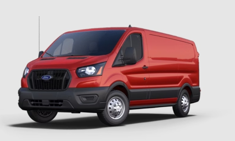 Red 2022 Ford Transit AWD 2205 with low roof.