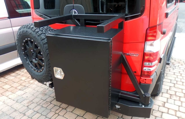 Bike arms and delux box. Exterior option for a converted van.