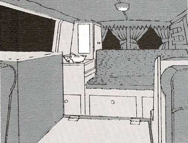 Drawing of an interior of a van.