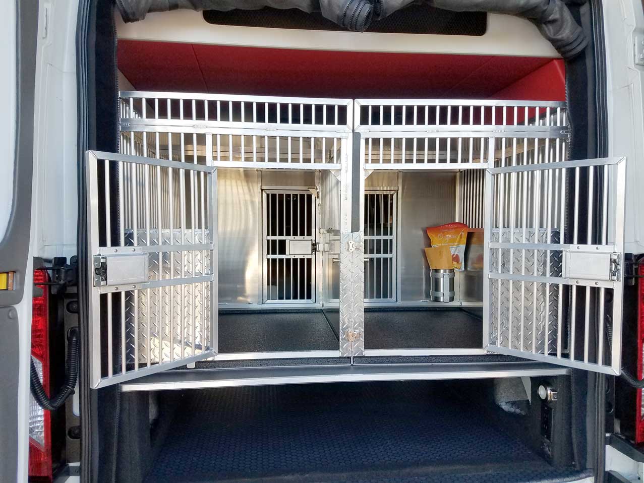 Sportsmobile Van for Dogs exterior view of crates.