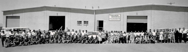 Sportsmobile's factory and all of the their employees in 1961.